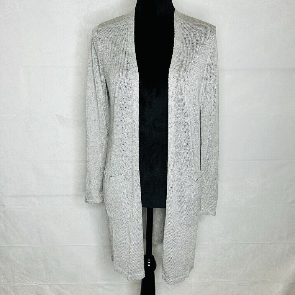 NWT J Jill Open Cardigan Sweater Womens Sz XS Gray/Silver Linen Blend Pockets